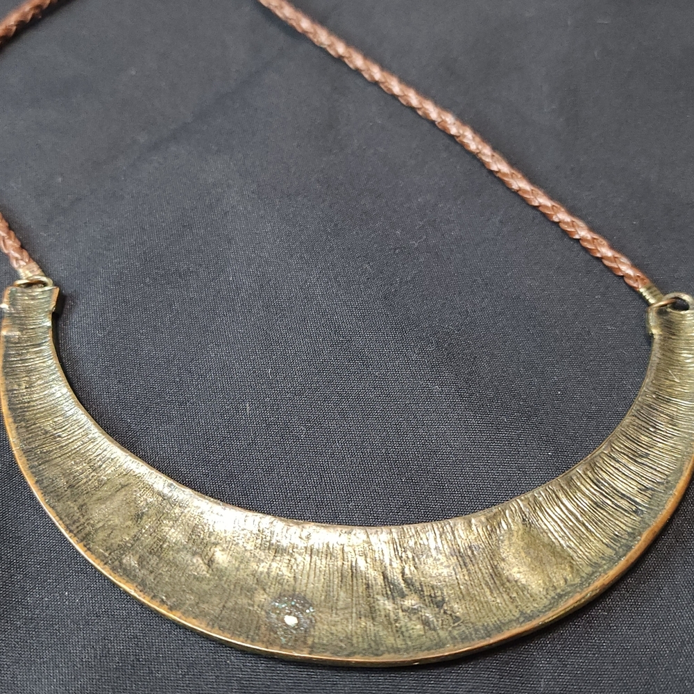 Boho Brass and Leather Collar Necklace. Stamped. Preloved. - Picture 6 of 7